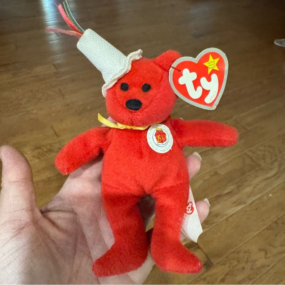 McDonald Happy Meal 25th Toy Ty Teenie Beanie Red Bear Happy Meal Party
